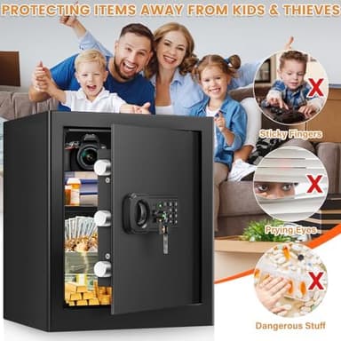 16.53'' Tall Fireproof Safe Box, 2.3 Cuft Home Safety Box with Fireproof Waterproof Bag, Anti-Theft Security Document Safe with Combination Lock & Removable Shelf, Large Safes for Home Cash Medicine - Image 8