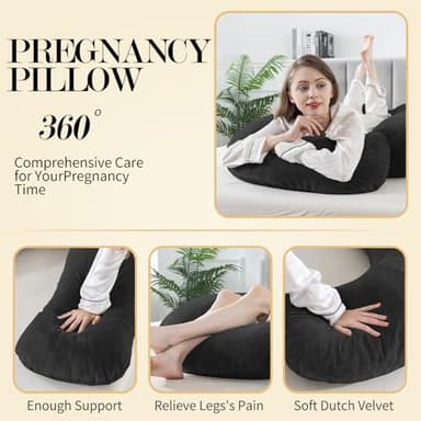 WhatsBedding Pregnancy Pillows for Sleeping, J Shaped Full Body Maternity Pillow for Adults, Memory Foam Filling Support for Back, Legs, Belly, HIPS for Pregnant Women (Black) - Image 5