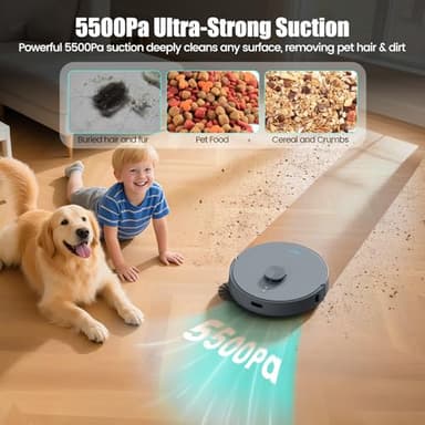 AIRROBO T25+ Robot Vacuum and Mop Combo, 5500Pa Suction, Pet Area Smart Boost, Carpet Detection, Tangle-Free Brush, LDS Mapping, APP Control, 3.5L Self-Empty Bin for Hard Floors, Carpets, Pet Hair - Image 5