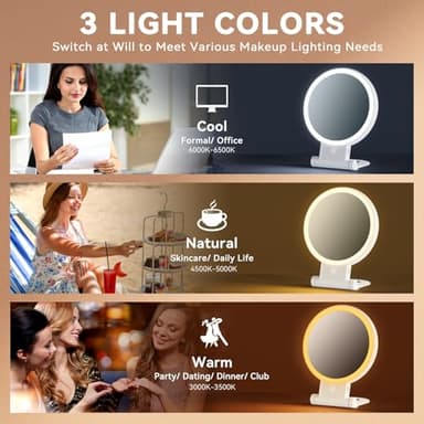 Auxmir 1X/30X Magnifying Mirror with Light, Double Sided Makeup Mirror with Adjustable 3 Color Light, 2000mAh Rechargeable Lighted Magnifying Mirrors with Tweezer, Foldable Travel Mirror with Rotation - Image 3