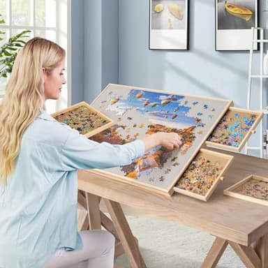Becko US 1000-Pc Tilting Puzzle Board with 4 Drawers & Cover, Adjustable Jigsaw Puzzle Table with Built-in Easel/Stand, Portable Boards with Puzzles Storage for Adults, with Flannel Tabletop - Image 7