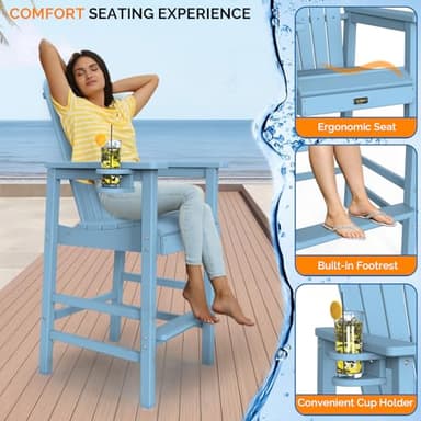 VINGLI Tall Adirondack Chairs Set of 2 HDPE Adirondack Bar Stools with Cup Holders, Poly Deck Chairs Outdoor Bar Stools, 350LBS Capacity (Blue, 2 PCS) - Image 5