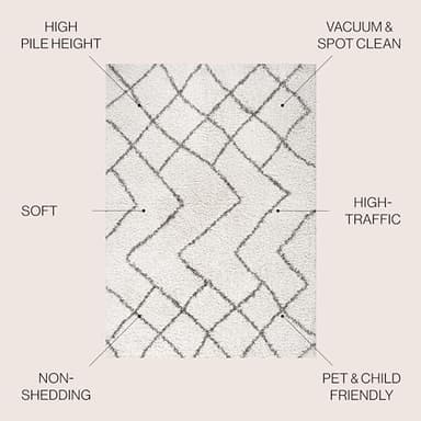 JONATHAN Y Diamond Shag Beige/Dark Gray Indoor Area Rug 8X10 ft, Inca Moroccan for Living Room, Bedroom, Kitchen, Office, Easy-Cleaning, High Traffic, Pet-Friendly, Non-Shedding SHG101A-8 - Image 2