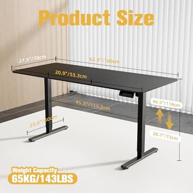 ERGOMAKER 63" Electric Standing Desk, Adjustable Height, Sit Stand Up Desk for Home Office & Computer Workstations, Memory Controller, Black - Image 3