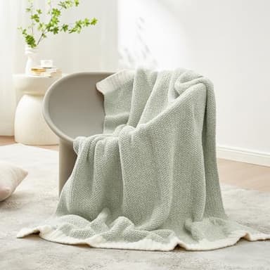 Snuggle Sac Heather Sage Green Throw Blanket for Couch, Reversible Super Soft Knitted Blankets Warm Cozy Fuzzy Throws for Sofa, Bed, Camping, Sage Green, 50x60 inches - Image 2