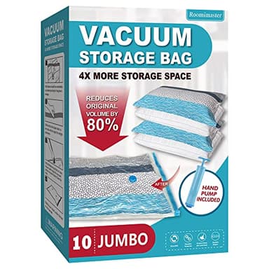 Vacuum Storage Bags, 10 Jumbo Space Saver Bags with Pump, Space Bags, Vacuum Sealer Bags for Clothes, Comforters, Blankets, Bedding - Image 1
