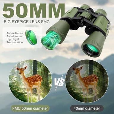 20x50 High Zoom Adult Binoculars High Power with Phone Adapter, Low Light Night Vision, Lightweight & Portable for Bird Watching, Hunting, Stargazing(Green) - Image 2