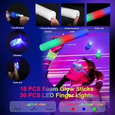 OLUPP 282 PCS Glow in the Dark Party Supplies, 18 Foam Sticks, 18 LED Glasses, 200 Glow Sticks, 30 Finger Lights, 8 Bunny Ear Headband and 8 LED Cat Ear Headband for Wedding,Birthday,Concert,New Year - Image 7