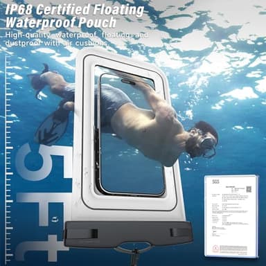 Waterproof Phone Pouch - 2 Pack IP68 Floating Waterproof Phone Case, Dry Bag Beach Cruise Essentials 2025 with Adjustable Lanyard for iPhone 16 Pro Max / 15 Pro / Galaxy S24 S23 (Black and White) - Image 2