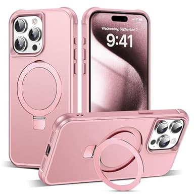 SKYLMW Compatible with iPhone 15 Pro Max Case with Invisible Magnetic O-Ring Stand Military-Grade Case for iPhone 15 ProMax 6.7" [Compatible with Mag-Safe][Great Grip Feeling], Rose Gold - Image 1
