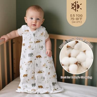PHF Soft Baby Sleep Sack 6-12 Months 100% Organic Cotton Wearable Blanket, 2-Way Zipper 0.5 TOG Toddler Sleeping Sack 3 Pack, Comfy Sleep Bag for Baby Boys Girls, Woodland (Medium) - Image 2