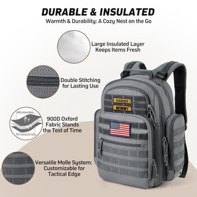 SHARKMOUTH Diaper Bag with Changing Pad - Large Military Baby Diaper Backpack for Hiking Travel Camping - Army Style for Men Active Dad Gray - Image 5