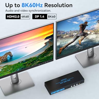 HDMI2.0+ Displayport1.4 KVM Switch 2 Monitors 3 Computers USB 3.0 KVM 8K & 4K Swicthes for 3 Computer Share Dual Monitor and 1 Set of Keyboard Mouse Printer and U Disk. Two USB Cables Included. - Image 5