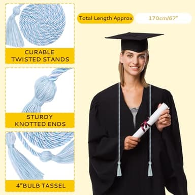 Graduation Cords, Cords for Graduation 2025, Light Blue White 68" Grad Chords Honor Cord Tassel Ropes for Grad Accessories Party Decorations Ceremonies College Students Master Doctoral Bachelor Gown - Image 5