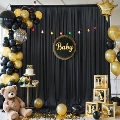60×14ft Wrinkle Free Black Backdrop Curtain for Parties Wedding,12 Panels 5×14ft Height Soft Silky Polyester Photo Backdrop Drapes for Birthday Graduation Photography Stage Event Background Cloth - Image 9