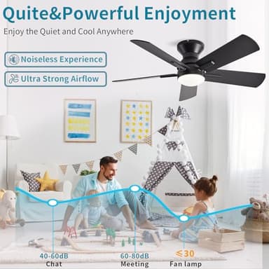 Tinxumb 42" Ceiling Fans with Lights and Remote, Low Profile Flush Mount Modern Ceiling Fan for Bedroom, Kitchen, kids room, 6 Speeds, Quiet DC Motor, Super Bright, UL Listed - Image 3