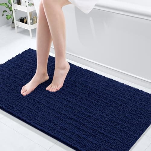 Arotive Luxury Chenille Bathroom Rug Mat, Extra Soft Thick Absorbent Shaggy Bath Rugs, Non-Slip Machine Wash Dry, Plush Bath Mats for Bathroom, Shower and Tub, 60x24, Navy - Image 1