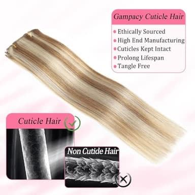 Clip in Hair Extensions Real Human Hair, Seamless Clip ins Real Human Hair for Women, Remy Human Hair Clip in Extensions, Double Weft 8pcs 16 inch Light Blonde Highlighted Golden Blonde - Image 2