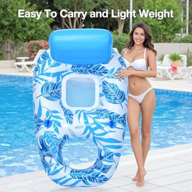 [2025 New Upgraded] Inflatable Pool Float Adult, Pool Lounger Float Raft Floating Chair Water Floaties with Headrest & Cup Holder, Adult Heavy Duty Pool Floaties for Swimming Pool, Lake, Beach Party - Image 7