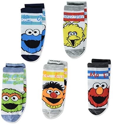 Sesame Street unisex baby Sesame Street 5 Pack Crew Casual Sock, Grey Stripe Multi, 2-4T US - Image 2