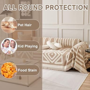 VClife Boho Armchair Couch Cover, Anti-Slip Chenille Sofa Cover for 1 Cushion Couch Sofa, Modern Khaki Jacquard Couch Covers for Dog Kid Versatile Furniture Sofa Protector 71"X90"' - Image 7