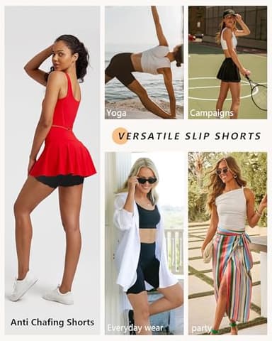 Blueinn High-Waisted Slip Shorts for Under Dresses Women Anti Chafing Cooling Shorts Boyshorts with Scalloped Bottom L Beige - Image 5