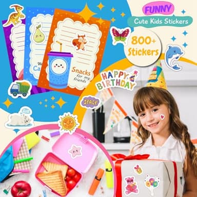 KARSLORA 36 Sheets Stickers for Kids, 800+ Stickers for Scrapbooking Including Animals, Fruits, Dinosaurs, Hearts, Cats, Fish, Cars, Space and More, Party Favors for Kids - Image 6