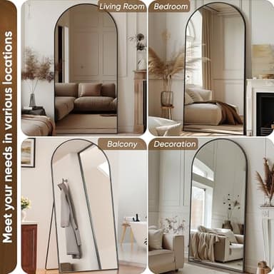 Antok Full Length Mirror, 71"x28" Floor Mirror with Stand, Hanging Mounted Mirrors for Bedroom, Living Room, Cloakroom, Dining Room, Black, Arched - Image 6