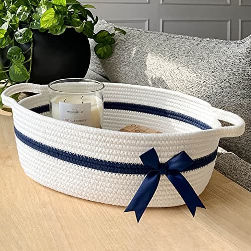 CHICVITA White Small Basket for Gifts, Baby Cute Basket for Nursery Toys, Diapers, Woven Baskets for Storage, Decorative Baskets for Shelves, 13 x 9.8 x 5 inches - Image 1