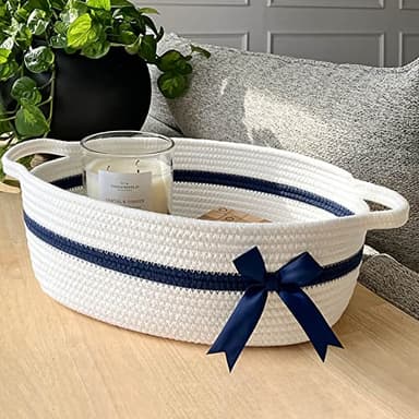 CHICVITA White Small Basket for Gifts, Baby Cute Basket for Nursery Toys, Diapers, Woven Baskets for Storage, Decorative Baskets for Shelves, 13 x 9.8 x 5 inches - Image 1