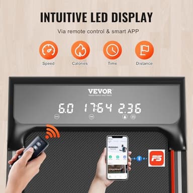VEVOR Walking Pad, Under Desk Treadmill with Incline, Working Walking Jogging Machine for Home Office, 265 Lbs Capacity 2.5HP Portable Walking Pad, with Remote Control, LED Display, and Bluetooth - Image 7