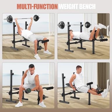 OPPSDECOR Weight Bench, 600LBS Adjustable Bench Press with Squat Rack & Leg Extension, 3 Sec Folding Workout Bench for Full Body Exercise, Incline Decline Flat Weight Benches for Home Gym Exercise (Black) - Image 4