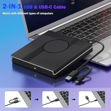 RGB External CD/DVD Drive for Laptop, External CD Drive USB 3.0 Type-C Portable DVD Player, CD Burner +/-RW Optical Drive, Slim CD ROM External Drive for Laptop Desktop PC Windows Mac (Black) - Image 5