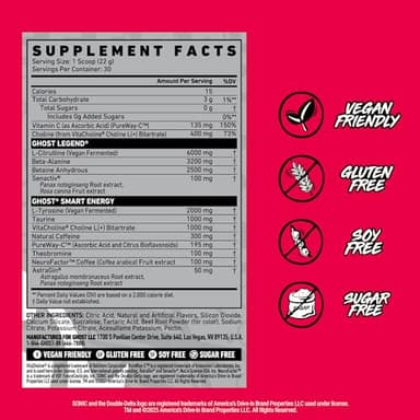 GHOST Legend Pre Workout Powder, Sonic Cherry Limeade - 30 Servings – Pre-Workout for Men & Women with Choline, L-Citrulline, & Beta Alanine for Energy & Focus - Image 4