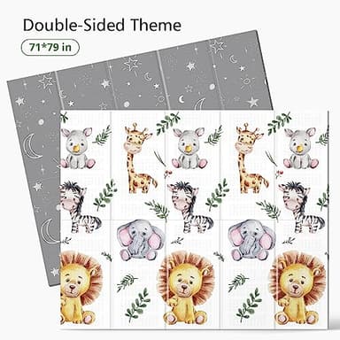 NOONKTY 79x71 Extra Large Baby Play Mat for Floor, Foldable Foam Playmat for Babies 0-12 Months & Kids, Non-Toxic Waterproof Baby Mat for Floor, Thick Playpen Mat for Tummy Time Crawling, Lion - Image 6