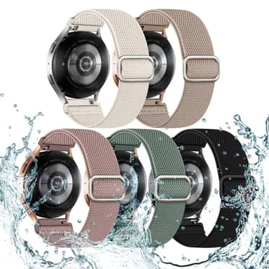 Acextro 5 Pack Stretchy Bands Compatible with Samsung Galaxy Watch 7 6 5 4 FE Band 40mm 44mm 45mm/Watch 6 4 Classic 4 42mm 46mm 43mm 47mm/Active 2, 20mm Water-Resistant Elastic Nylon Sport Strap - Image 1