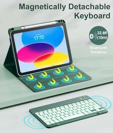 Hamile Keyboard Case for iPad 11th 10th Generation - 7 Colors Backlit Wireless Detachable Folio Keyboard Cover with Pencil Holder for iPad 11-inch A16 2025 10th Gen 10.9 Inch 2022 (Midnight Green) - Image 4