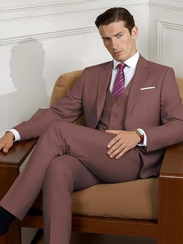 WEEN CHARM Suits for Men,3 Piece Slim Fit Suit Set with 2-Button Blazer,Vest,Pants,Tuxedo for Wedding,Prom,Party,Business Dusty Pink - Image 2