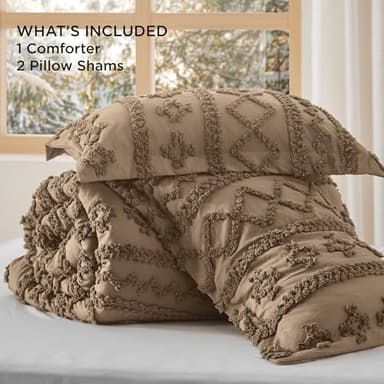 Bedsure Tufted Boho Comforter Set King Size - Light Brown Boho Bed Set, GentleSoft™ 3 Pieces Farmhouse Shabby Chic Embroidery Bedding, Gifts for Woman, Jacquard King Comforter for All Seasons - Image 6