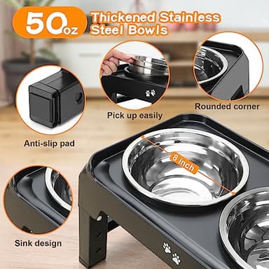 COMESOON Elevated Dog Bowls, 4 Height Adjustable Raised Bowl Stand with 2 Thick 50oz Stainless Steel Food Bowls Non-Slip Feeder Adjusts to 3.7'', 9.2'', 10.75'', 12.36'' Black, (DB-W01) - Image 4