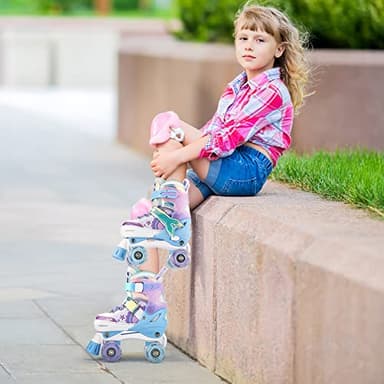 NEMONE Mermaid 4 Size Adjustable Light up Roller Skates for Girls, Blue Purple Skates for Toddlers, Beginner Kids Roller Skates Indoor Outdoor (Blue S) - Image 6