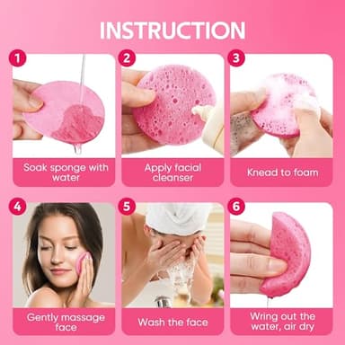 GAINWELL 50-Count Compressed Facial Sponges for Daily Facial Cleansing and Exfoliating, 100％ Natural Cosmetic Spa Sponges for Makeup Remover, Reusable, Pink - Image 3