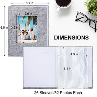 Vienrose Small Photo Album 4x6 Photos, 2 Pack Linen Cover Mini Photo Book, 26-Page Holds 52 Pictures, Artwork or Postcards Storage for Baby, Grey - Image 6