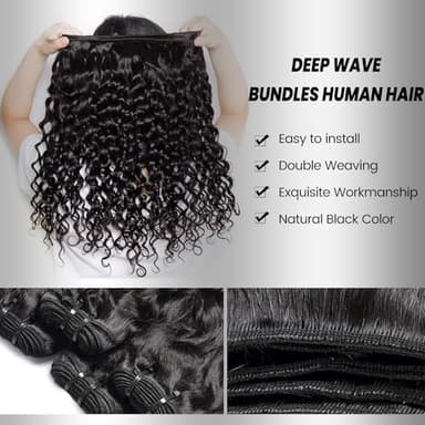 Human Hair Bundles 20 22 24 26 Inch Deep Wave Bundles Human Hair 12A 4 Bundles Human Hair 100% Unprocessed Virgin Deep Curly Human Hair Bundles Deals Real Human Hair Extensions Natural Black - Image 2