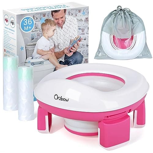 Orzbow Portable Potty Seat for Toddler Travel, Potty Training Toilet for Boys and Girls 18+ Months, Includes Storage Bag and 40pcs Disposable Liners, Travel Toddler Toilet Seat with Splash Guard, Pink - Image 1