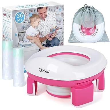 Orzbow Portable Potty Seat for Toddler Travel, Potty Training Toilet for Boys and Girls 18+ Months, Includes Storage Bag and 40pcs Disposable Liners, Travel Toddler Toilet Seat with Splash Guard, Pink - Image 1