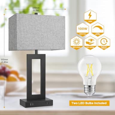 Set of 2 Modern Touch Control Table Lamps with 2 USB Ports, 22’’ Large Bedside Nightstand Lamps 3-Way Dimmable Desk Lamp with Grey Fabric Shade for Bedrooms Living Room Reading, 2 LED Bulbs Included - Image 2