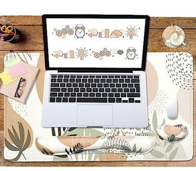 Keyboard Mouse Pad Set, Extended Mouse Pad+Keyboard Wrist Rest Support, Memory Foam Ergonomic Easy Typing, 4Pcs (35.4×15.7 in) Desk Pad Set for Home Office Study Game - Minimalist - Image 2