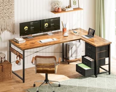 ODK 61'' L Shaped Desk with 4 Drawers, Reversible Corner Desk with Storage, Gaming Table with Power Outlets, USB Ports, PC Case Shelf, Computer Desk for Home Office, Study, Easy Assembly, Vintage - Image 2