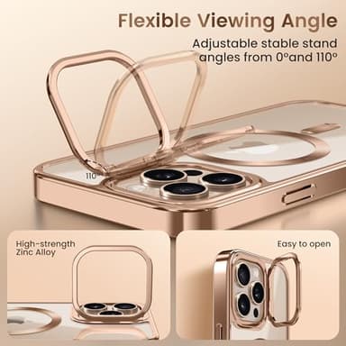 GolbinBox Magnetic for iPhone 16 Pro Case with Stand, [Compatible with MagSafe], Camera Control Capture Button, 16FT Military-Grade Protection, Shockproof Slim Phone Case 6.3"(Rose Gold/Clear) - Image 3